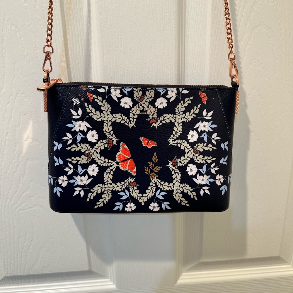 Ted Baker Kyoto Garden Leather Crossbody Navy Bag  Rose Gold
